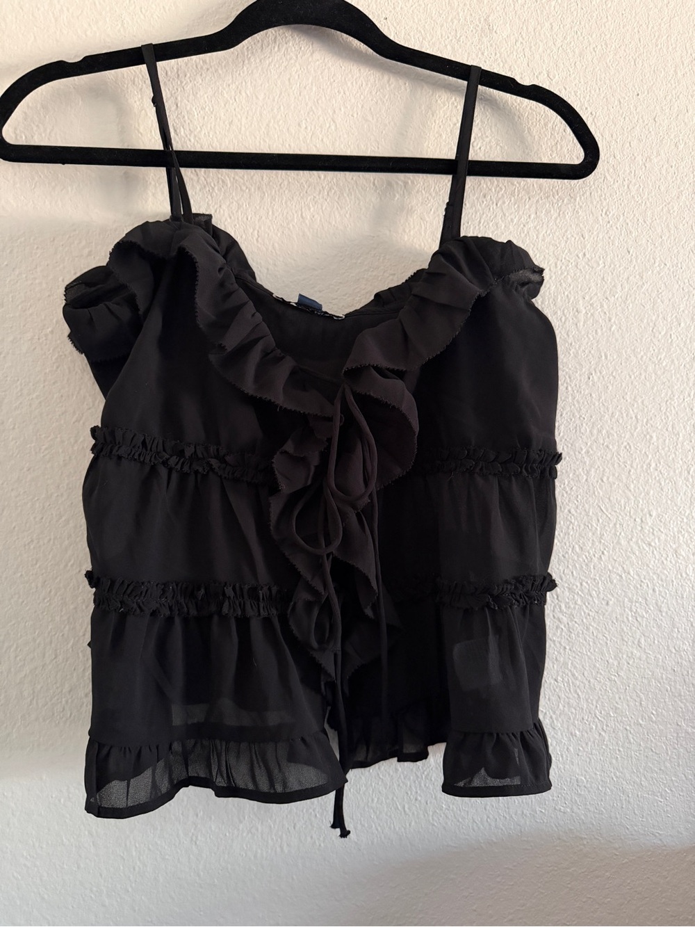 American Eagle Outfitters Black Ruffled Tie-Front Cami